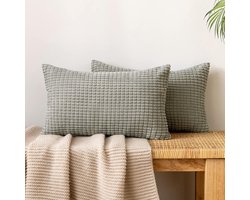 Set van 2 Ribfluwelen Kussenslopen 40x60 cm - Decoratieve Sierkussens voor Bank en Woonkamer - Lichtgrijs