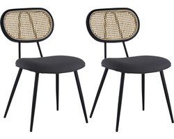 Set van 2 rieten stoelen en grijze lusstof ELENA