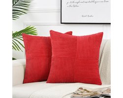 Set van 2 rode corduroy kussenhoezen 45 x 45 cm - Zachte sierkussens voor boho-decoratie in woonkamer of slaapruimte