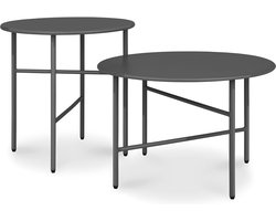 Set van 2 Ronde Bijzettafels van Metaal - Krasbestendig en Lichtgewicht - Voor Binnen en Buiten - Stabiele Tuintafel en Balkontafel