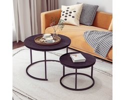 Set Van 2 Ronde Salontafels - Industrieel Design Met Houtlook En Zwart Metalen Frame - Stapelbare Bijzettafels