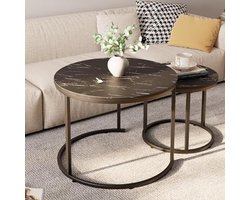 Set van 2 Ronde Salontafels - Nesttafels met Metalen Frame voor Woonkamer en Slaapkamer