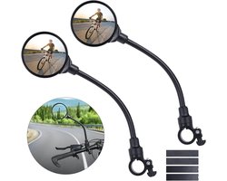 Set van 2 ronde verstelbare fiets achteruitkijkspiegels met flexibele steel, meerdere rubberen vulstukken en opbergdoos, universele zwarte spiegels voor alle soorten fietsen en e-bikes