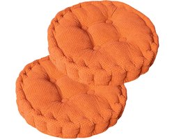Set van 2 Ronde Zitkussens 40 x 40 cm - Dikke Katoenen Kussens voor Yoga, Huisdieren en Stoelen - Geschikt voor Binnen en Buiten in Oranje Rood