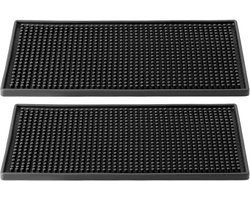 Set van 2 rubberen serveermatten van 30 x 15 cm - Afvoermat - antislip rubberen morsmat voor aanrecht, keuken, restaurant, bar, hotel, dranken, meubels, zwart