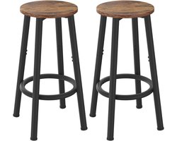 Set van 2 Rustic Brown Barkrukken - 64 cm met Voetsteun voor Keuken en Eetkamer