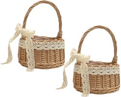 Set van 2 rustieke bloemenmanden, handgeweven rotan manden met handvat voor bruiloftsdecoratie, feestversiering en tuinaccessoires