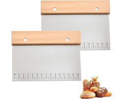 Set van 2 RVS Pasta Schrapers met Houten Handvat - Multifunctioneel voor Pasta - Snijden van Brood en Pizza - 15 cm