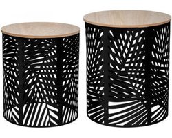 Set van 2 salontafels - Leaf design - Zwart