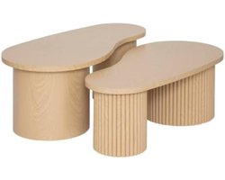 Set van 2 salontafels - modern design - Beige bijzettafels woonkamer meubels - 99,5 x 50 x 40,5 cm - Natuurlijke kleur - Japandi stijl