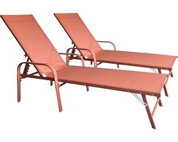 Set van 2 SARDINIA ligstoelen in terracotta textilene - terracotta frame