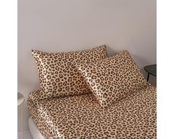 Set van 2 satijnen kussenslopen met luipaardpatroon, superzacht kussensloop met ritssluiting voor bed, bank, bank