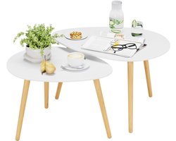 Set van 2 Scandinavische Bijzettafels in Wit Hout - Ideaal voor Woonkamer of Huiskamer