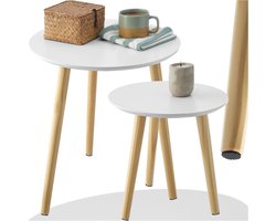Set van 2 Scandinavische Bijzettafels met Houten Poten - Modern Design voor Woonkamer, Tienerkamer en Slaapkamer