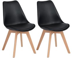 Set van 2 Scandinavische Stijl Eetkamer- en Keukenstoelen met Comfortabele Bekleding en Massief Beukenhouten Poten