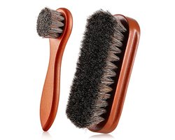 Set van 2 schoenborstels van paardenhaar | Borstel voor poetsmiddel, leerborstel voor het reinigen van schoenen en laarzen, suèdeborstel, houtmateriaal, chemicaliënvrij