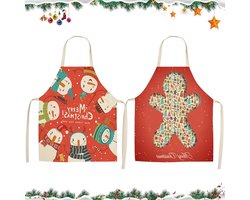 Set van 2 schorten met kerstcartoon print - ideaal voor barbecues en keuken - linnen materiaal - feestelijke kerstdecoratie