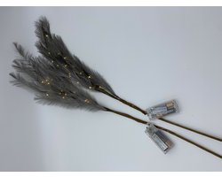 Set van 2 sfeervolle decoratie pluimen / takken grijs met led verlichting 85 cm 2 x aa | 793775 | Stoer & Sober Woonstijl