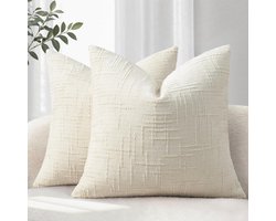 Set van 2 Sierkussenhoezen 40x40 Beige Zachte Chenille Bankkussenhoezen Woondecoratie