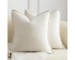 Set van 2 Sierkussenhoezen - Met geweven structuur - Heerlijk zacht - Voor bank en bed - Crèmewit - 50x50 cm