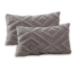 Set van 2 Sierkussens 30x50 cm | Grijs | Inclusief binnenkussens | Teddy, Pluche | Fluffy & Zacht | Langwerpige Decoratiekussens voor Bank & Woonkamer