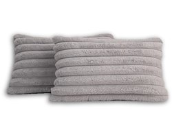 Set van 2 Sierkussens 30x50 cm Lichtgrijs | Dubbelzijdig Luxe Ribstof | Inclusief binnenkussens | Fluffy, Zacht, Pluche, Teddy | Sierkussenset | Kussenset Bank binnen, Woonkamer | Decoratie kussens