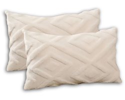 Set van 2 Sierkussens 30x50 cm | Wit | Inclusief binnenkussens | Teddy, Pluche | Fluffy & Zacht | Langwerpige Creme, Ivoor, Zand Decoratiekussens voor Bank & Woonkamer