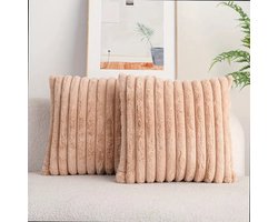 Set van 2 Sierkussens 45x45 cm Zacht Oranje | Dubbelzijdig Luxe Ribstof| Inclusief binnenkussens | Fluffy, Zacht, Pluche, Teddy | Sierkussenset | Kussenset Bank binnen, Woonkamer | Decoratie kussens