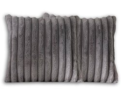 Set van 2 Sierkussens 50x50 cm Donkergrijs | Dubbelzijdig Luxe Ribstof | Inclusief binnenkussens | Fluffy, Zacht, Pluche, Teddy | Sierkussenset | Kussenset Bank binnen, Woonkamer | Decoratie kussens