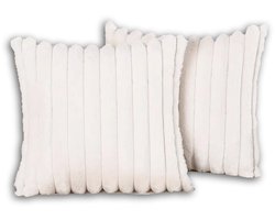 Set van 2 Sierkussens 50x50 cm Wit | Dubbelzijdig Luxe Ribstof | Inclusief binnenkussens | Fluffy, Zacht, Pluche, Teddy | Sierkussenset | Kussenset Bank binnen, Woonkamer | Decoratie kussens
