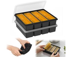 Set van 2 Silicone Vriesvormen met Deksel - 4 Compartimenten - Voor Soep, Stoofpot - Saus - Knoflook en Kruiden - Geschikt voor Maaltijdvoorbereiding en Diepvriezen - Spatbestendig en Gemakkelijk Te Schoonmaken