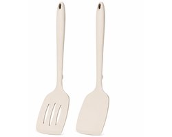 Set van 2 Siliconen Bakspatels - Hittebestendig - BPA-vrij - Anti-aanbak - Met Sleuven - Eendelig Design - Voor Vis, Eieren, Steak en Pannenkoeken - Khaki