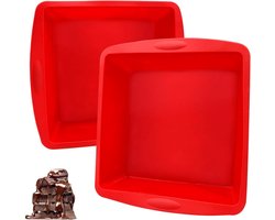Set van 2 siliconen bakvormen – Cakevormen - bakvorm – Bakpannen – Vierkante vormen – 19,5 x 18 x 5,5 cm – Rood