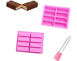 Set van 2 Siliconen Granola Repen Rechthoekige Energierepen Siliconen Bakvorm 8 Vormen Grote Energiereep Maker Bakvorm voor Proteïne Brownie Fruit Gum Muffin Pudding Cake (Roze)