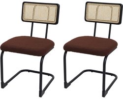Set van 2 sledestoelen MCW-K88, stoel fauteuil, hout rotan metaal bouclé ~ stof/textiel bruin