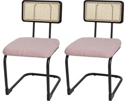 Set van 2 sledestoelen MCW-K88, stoel fauteuil, hout rotan metaal bouclé ~ stof/textiel roze