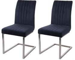 Set van 2 sledestoelen MCW-L14, bezoekersstoel conferentiestoel, fluweel geborsteld roestvrij staal ~ antracietblauw