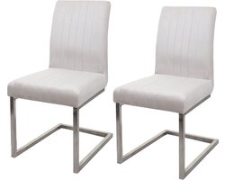 Set van 2 sledestoelen MCW-L14, bezoekersstoel conferentiestoel, fluweel geborsteld roestvrij staal ~ crème-wit