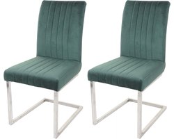 Set van 2 sledestoelen MCW-L14, bezoekersstoel conferentiestoel, fluweel geborsteld roestvrij staal ~ groen