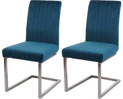 Set van 2 sledestoelen MCW-L14, bezoekersstoel conferentiestoel, fluweel geborsteld roestvrij staal ~ turquoise-blauw