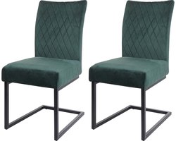 Set van 2 sledestoelen MCW-L15, bezoekersstoel conferentiestoel, fluweel gepoedercoat staal ~ groen
