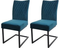 Set van 2 sledestoelen MCW-L15, bezoekersstoel conferentiestoel, fluweel gepoedercoat staal ~ turquoise-blauw