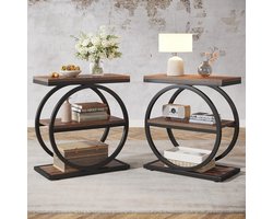 Set van 2 Smalle Bijzettafels met 3 Opbergniveaus - Modern Houten Tafels voor Woonkamer en Slaapkamer