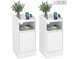 Set van 2 smalle nachtkastjes met oplader, 25x30x60 cm, wit