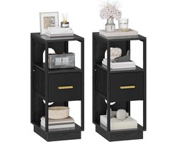 Set van 2 smalle nachtkastjes – Modern design met 1 stoffen lade en open vak – Zwart, 30x24x60 cm (NS61304B)