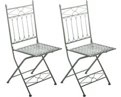 Set van 2 Smeedijzeren Vouwstoelen in Antiek Design - Vouwwijzer Tuinstoel met Decoraties
