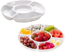 Set van 2 snackborden van 25 cm - 5 vakken diep plankje voor snacks, groenten en fruit - Magnetron- en vaatwasserbestendig - Wit