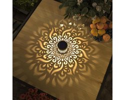 Set van 2 Solar Hekverlichting - Buitenverlichting op zonne-energie - IP65 Waterdichte Draadloze Buitenverlichting - Metalen Hekverlichting Tuin, Decoratieve Lamp Buiten voor Tuin, Terras, Trappen en Palen - Warm Geel
