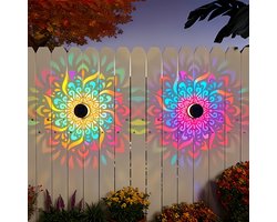 Set van 2 solar omheining lampen - gevoed door metalen zonne energie - outdoor balkon stap wandverlichting - waterdichte omheining lampen - tuin palen - familie terras achtertuin - gazon decoratie -Mandala-lantaarns