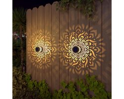 Set van 2 solar omheining lampen - gevoed door metalen zonne energie - outdoor balkon stap wandverlichting - waterdichte omheining lampen - tuin palen - familie terras achtertuin - gazon decoratie